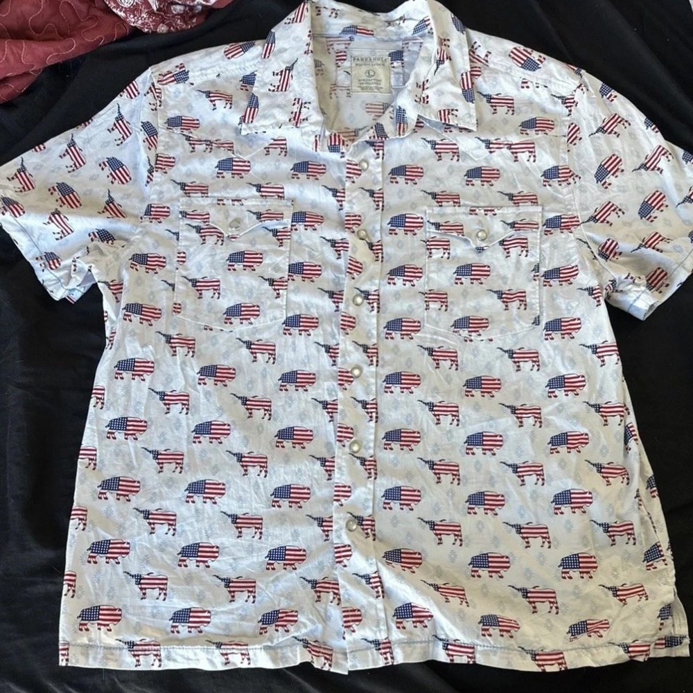 Panhandle Men's American Flag Graphic Button Down Shirt